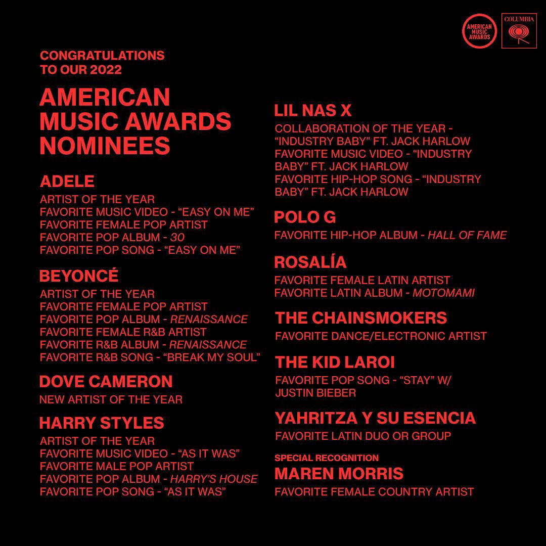 image  1 Columbia Records - Congrats to our artists on their #amas nominations