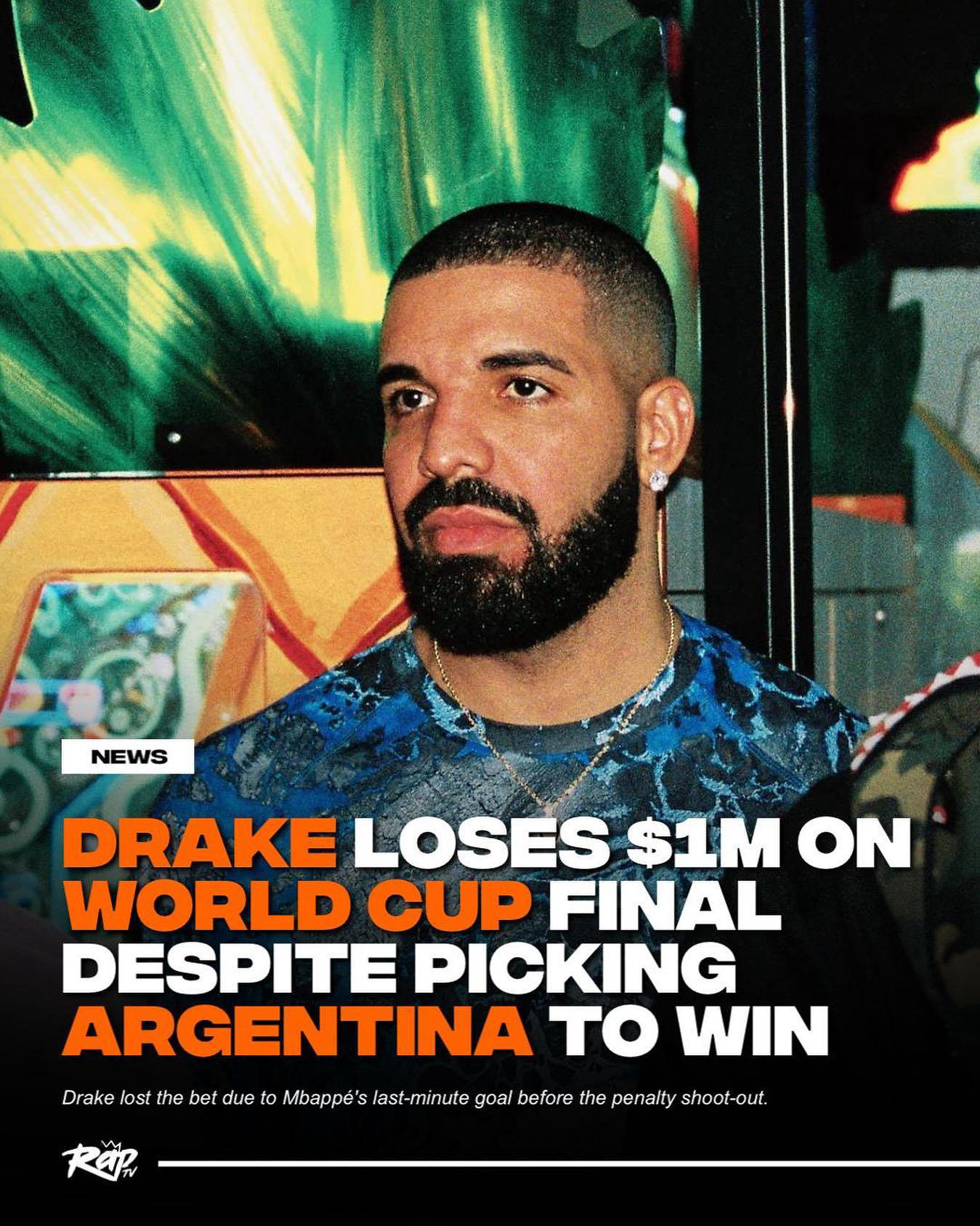 image  1 RapTV - #Drake lost his $1 million #FIFAWorldCup bet due to Kylian Mbappé’s last-minute goal before